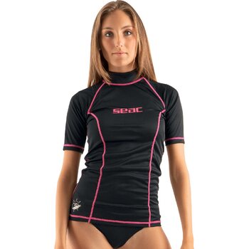 Seacsub Rash Guard T-Sun Short Womens, Black/Pink, L